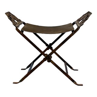 1920s Neoclassical Antique Cast Iron Vanity Bench Stool by Oscar Bach For Sale