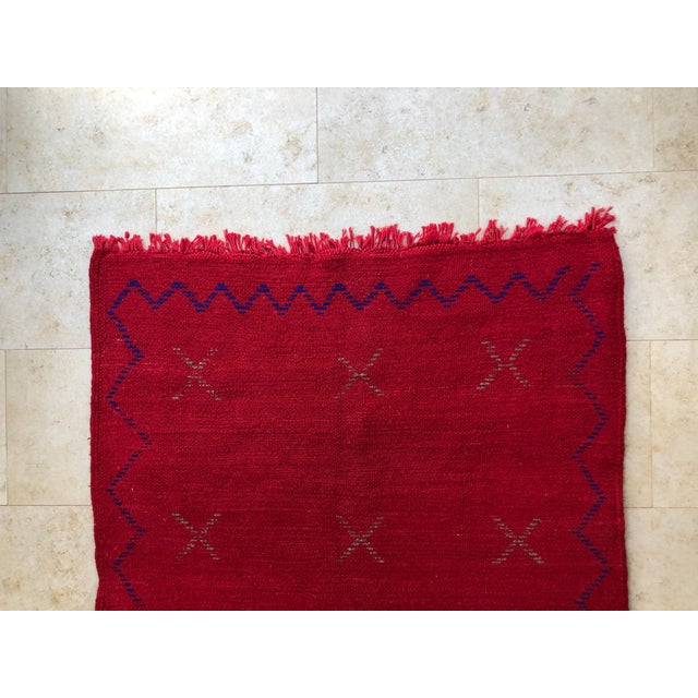 Tribal Bold Red Moroccan Wool Shag Rug Beni Ourain, Hand Knotted Boho Chic For Sale - Image 3 of 13