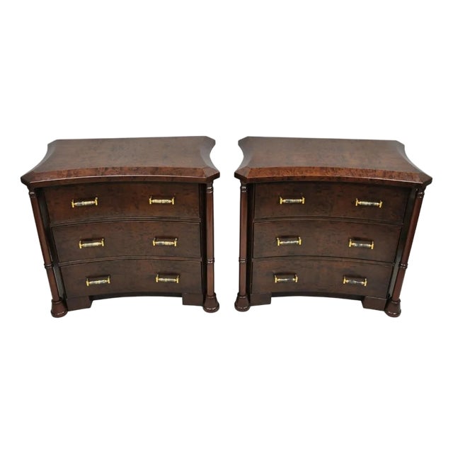 Enrique Garcel Art Deco Lacquered Burl Wood 3 Drawer Nightstand Commode - A Pair For Sale