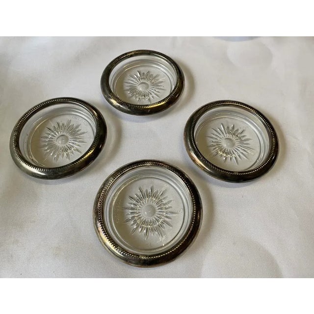 Vintage Silver-Tone Metal Rimmed Sun Coasters- Set of 4 For Sale In Atlanta - Image 6 of 6