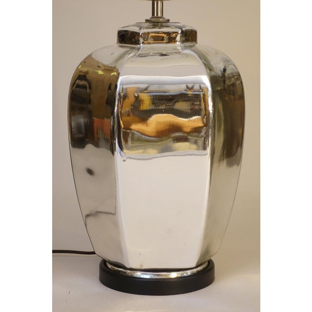 1970s Mid Century Modern Mercury Glass Ginger Jar Chrome Silver Table Lamp For Sale In Los Angeles - Image 6 of 11