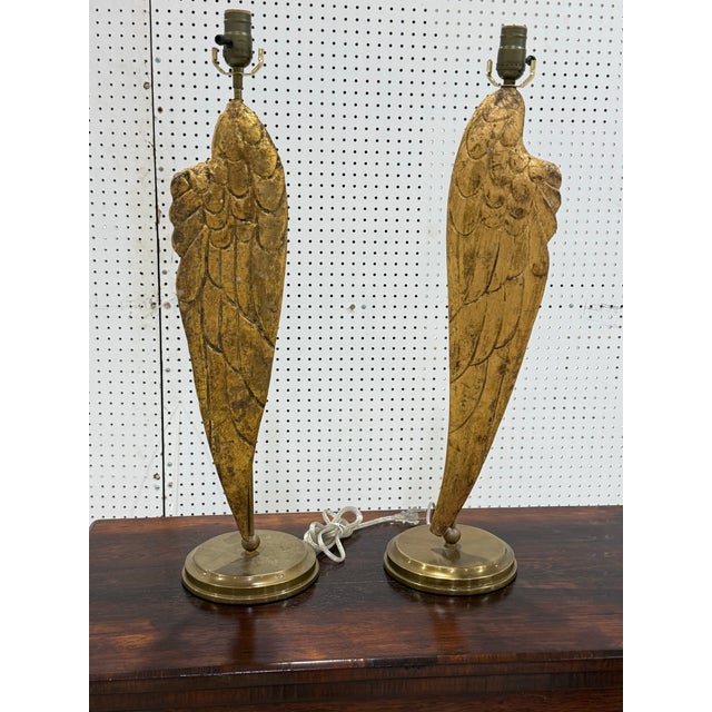 Wood 1970s Pair of Angel Wings Lamps For Sale - Image 7 of 9