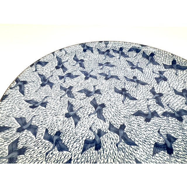 1970s Japanese Porcelain Serving Plate With Blue Crane Design For Sale - Image 4 of 12