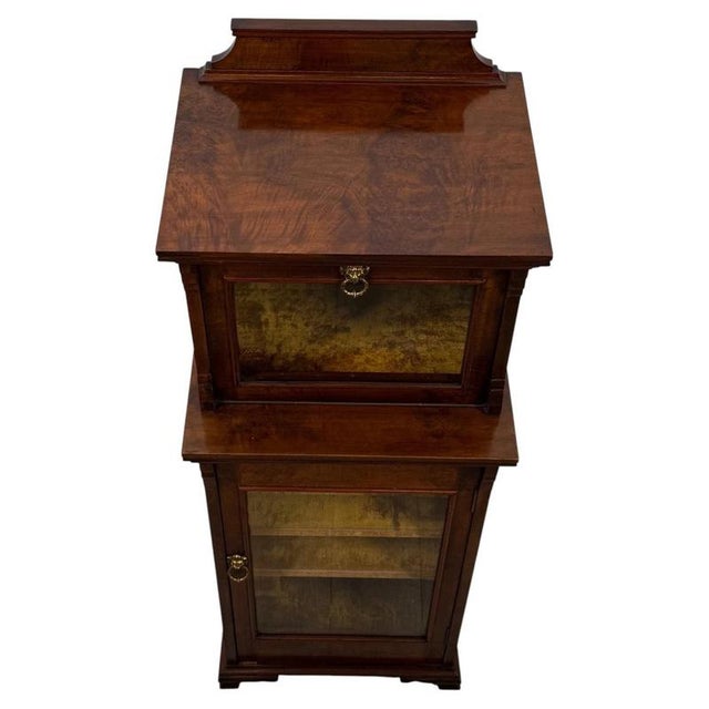 Antique English Walnut Narrow Display Cabinet, 1800s For Sale - Image 4 of 12