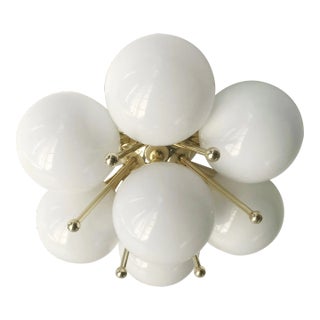 Sakura Polished Brass Glossy White Murano Globe Flush Mount by Fabio LTD For Sale