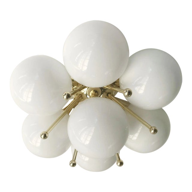 Sakura Polished Brass Glossy White Murano Globe Flush Mount by Fabio LTD For Sale