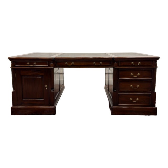 Large Classic English Chesterfield Partner Desk For Sale