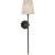 Thomas O'Brien for Visual Comfort Signature Bryant 27" Cordless Tail Sconce in Bronze and Hand-Rubbed Antique Brass with Linen Shade For Sale