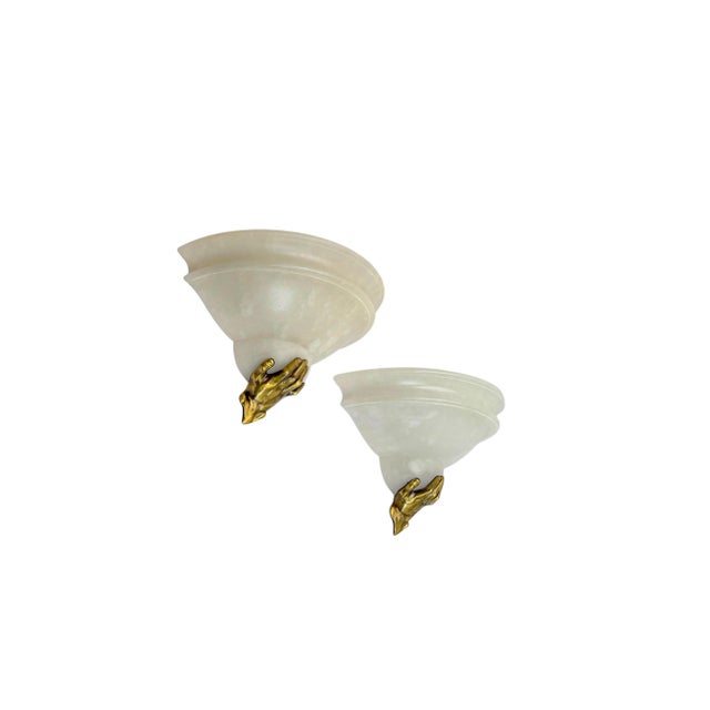 Art Deco Alabaster Wall Lights with Bronze Hands, 1970s, Set of 2 For Sale - Image 10 of 10