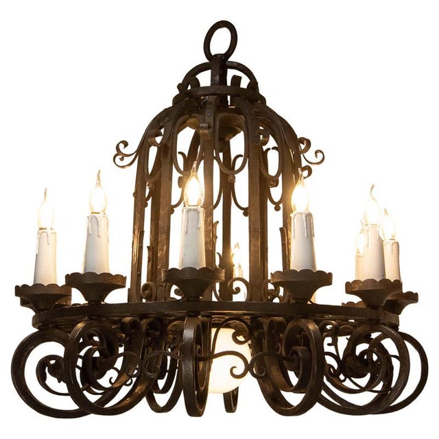 Vintage French Chandelier in Wrought Iron, 1920 For Sale - Image 15 of 15