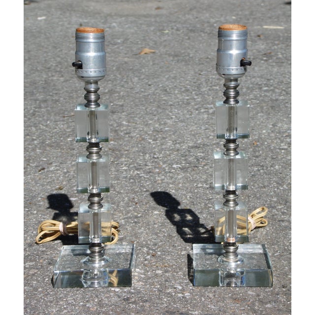 Vintage Mid-Century Modern Stacked Lucite Table Lamps Hollywood Regency - a Pair For Sale - Image 10 of 13