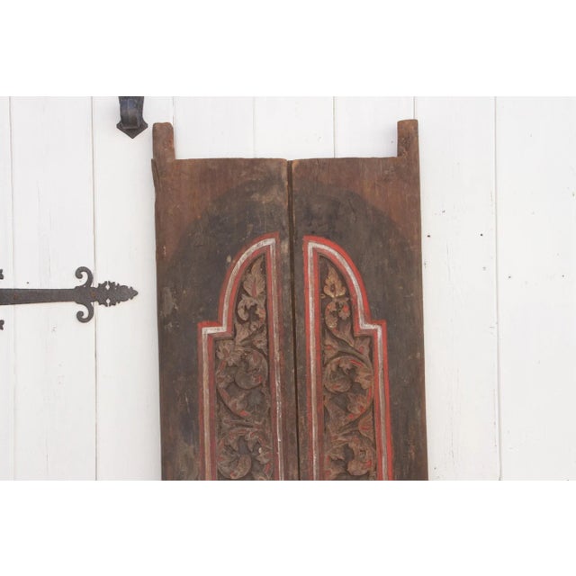 Pair of Antique Heavily Carved Doors From Thailand For Sale - Image 4 of 11