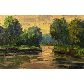 Oil Painting Spring Sunset Over the River Boris Serdyuk For Sale