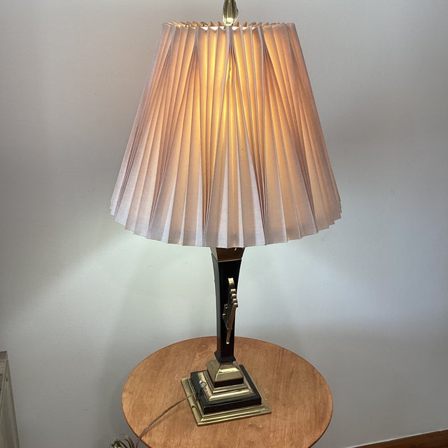 Vintage Original Rembrandt Masterpiece Brass & Metal Table Lamp, Pleated Shade For Sale - Image 11 of 12
