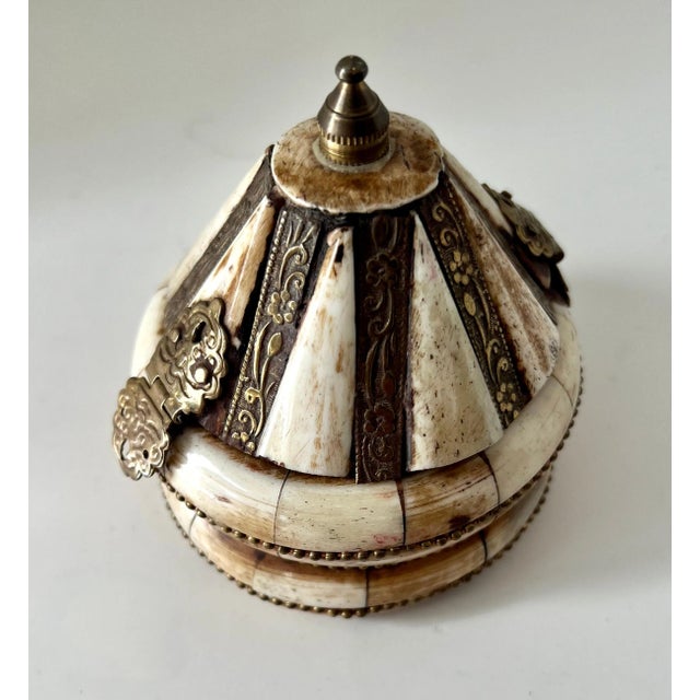 Indian Bone and Brass Decorative Dome Shaped Box or Stash Box For Sale - Image 9 of 9