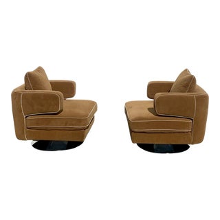1970s Quilted Sculptural Barrel Swivel Chairs Attributed to Milo Baughman - Set of 2 For Sale