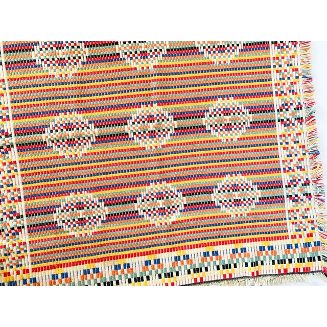 Mid-Century Modern Mid-Century Multicolored Hand Woven Overshot Textile For Sale - Image 3 of 12