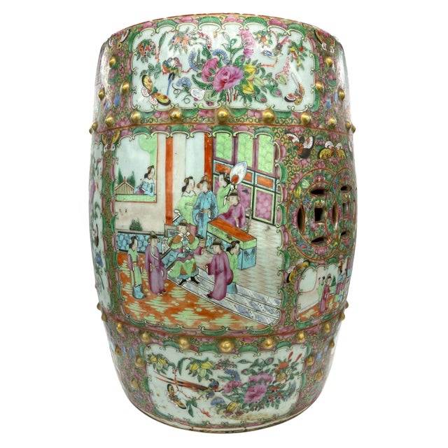 Rose Circa 1880 Chinese Export Porcelain Canton Famille Rose Medallion Garden Seat For Sale - Image 8 of 13