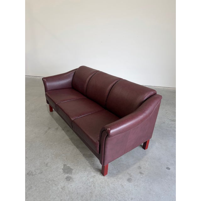 Ekornes ASA Vintage Post Modern Danish Leather 3 Seat Sofa For Sale - Image 4 of 9