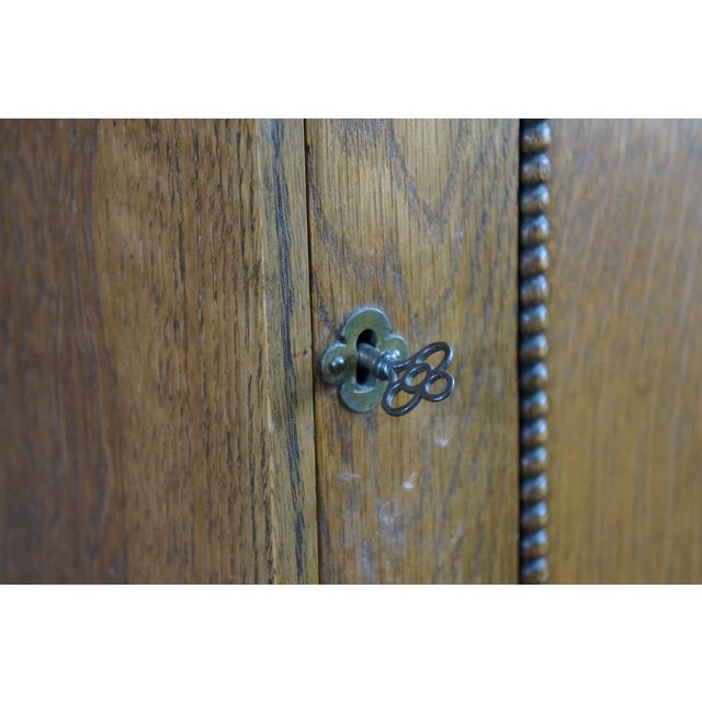 Antique Arts & Crafts Neoclassical Oak Apothecary Hanging Medicine Cabinet Curio For Sale - Image 9 of 18