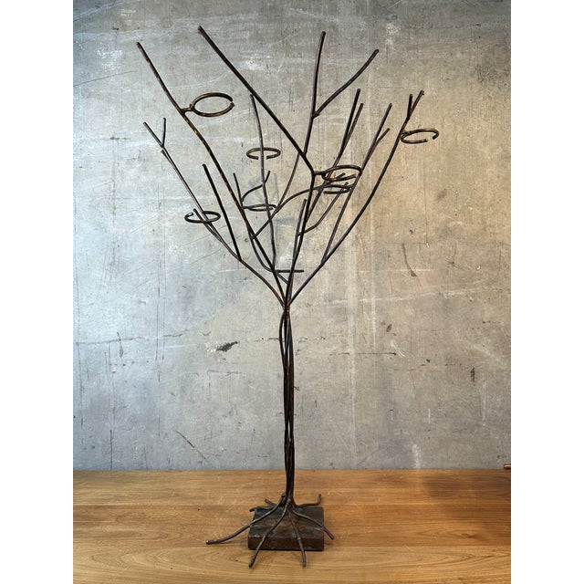 1990s Jan Barboglio Forged Iron Tree Floor Candelabra 7-Light Candle Holder Signed 47" For Sale - Image 9 of 16