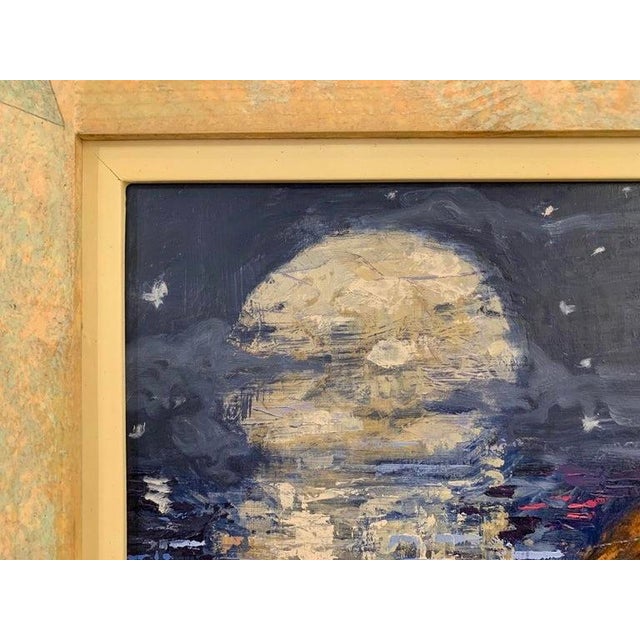 Giampaolo Talani "The Bay With Full Moon" Oil on Board, Large Figurative Nocturne, Tuscan Coastal Art, Contemporary Art by Italian Master, 2000 For Sale In Monterey, CA - Image 6 of 12