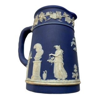 Antique Wedgwood Royal Blue & White Cream Jasperware Jug For Sale