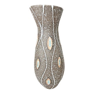 West German Pottery Textured 16” Floor Vase Mid Century Vintage MCM Marked Herta For Sale