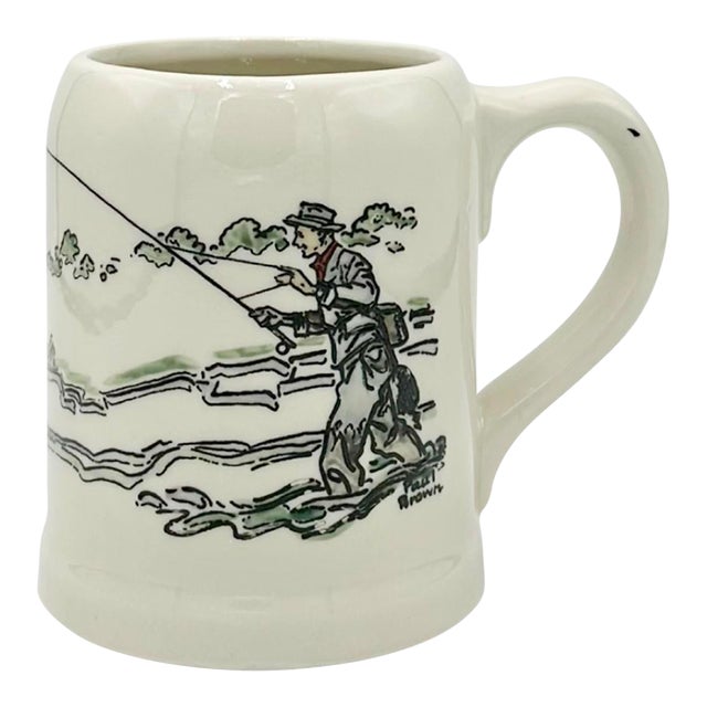 Vintage Paul Brown Fisherman Fishing Ceramic Mug For Sale