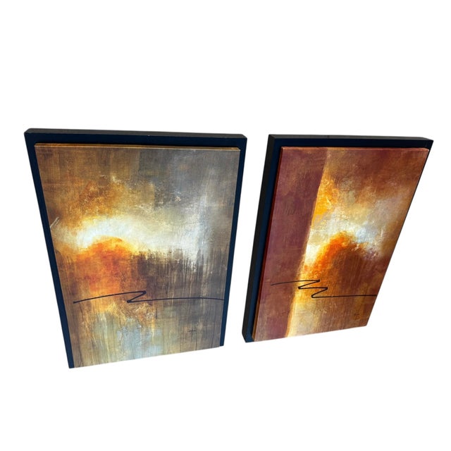 Late 20th Century Late 20th Century Pair of Red & Gold Abstract Paintings For Sale - Image 5 of 18