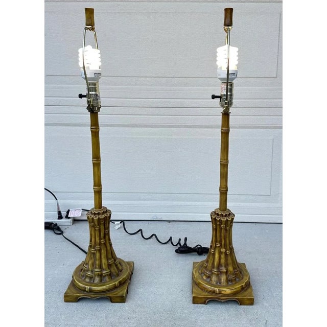 Vintage Regency Chinoiserie Faux Bamboo Metal Table Lamps Condition: Good (Vintage) Category: Lighting > Table Lamps...