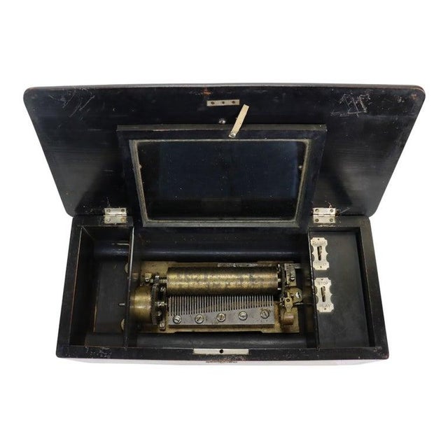Late 19th Century Swiss Ebonized & Hand Painted Cylinder Music Box C1890 For Sale - Image 5 of 10
