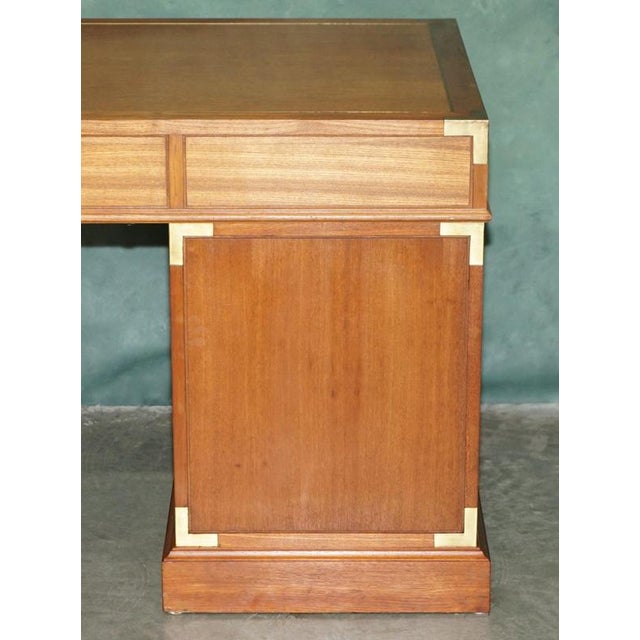Vintage Teak & Brass Military Campaign Pedestal Desk from Harrods Kennedy For Sale - Image 11 of 16