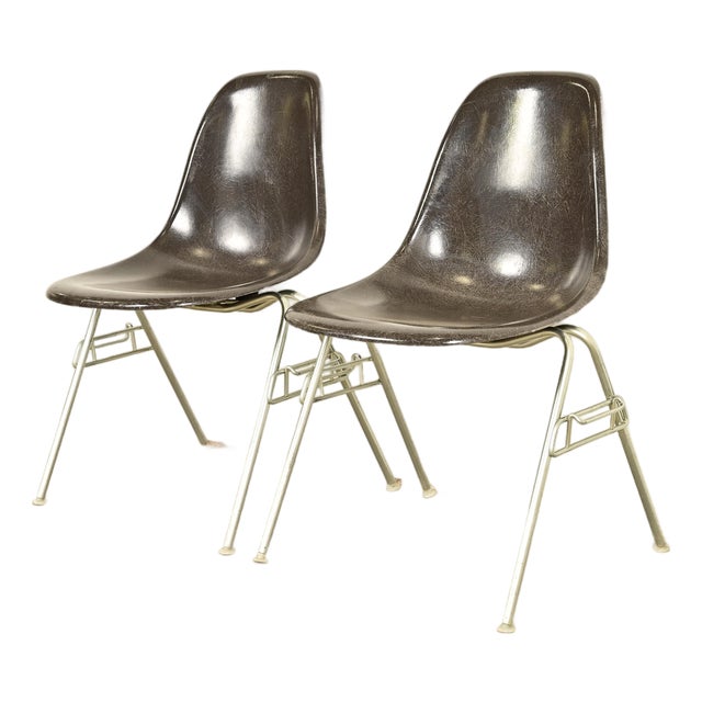 Charles & Ray Eames for Herman Miller DSS Seal Brown Stacking Shell Chairs | Pair For Sale