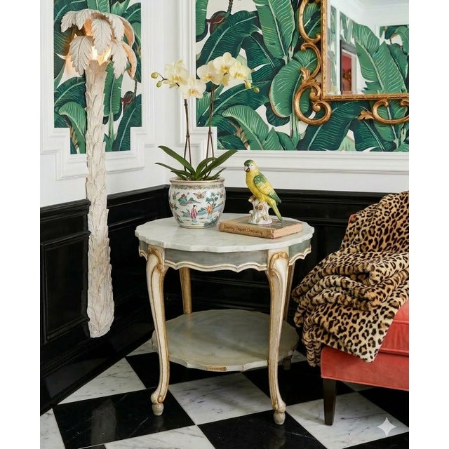 Vintage Hand-Painted Pale Blue & Marble Newly Painted Two-Tier Accent Table by Turtle and Crane - Italian Rococo Style For Sale - Image 13 of 13