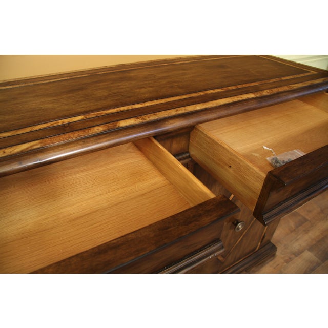 Large-Scale Solid Walnut Sideboard With Burly Inlay, Keyed Doors, Adjustable Shelves and White Pigmented Lacquer Interior For Sale - Image 13 of 14