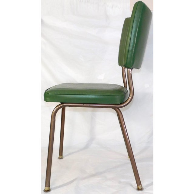 Restored Vintage Cosco Metal Chairs With Dark Sage Green Vinyl Upholstery For Sale - Image 12 of 15