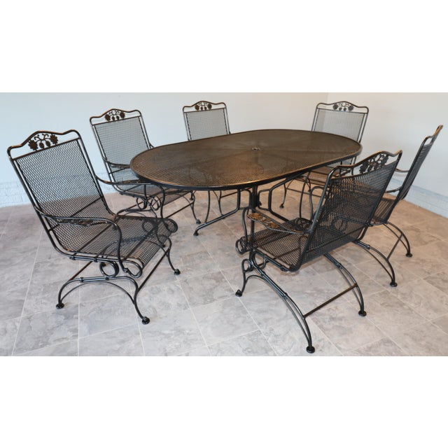 Midcentury Russell Woodard Briarwood Wrought-Iron Patio Dining Set, 7 Pieces, Attributed For Sale - Image 6 of 15
