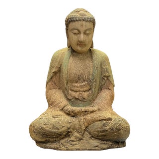 Rustic Wood Sitting Gautama Amitabha Shakyamuni Buddha Statue For Sale
