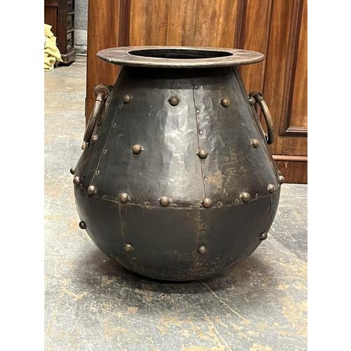 Metal Large Cauldron Shaped Metal Planter For Sale - Image 7 of 8
