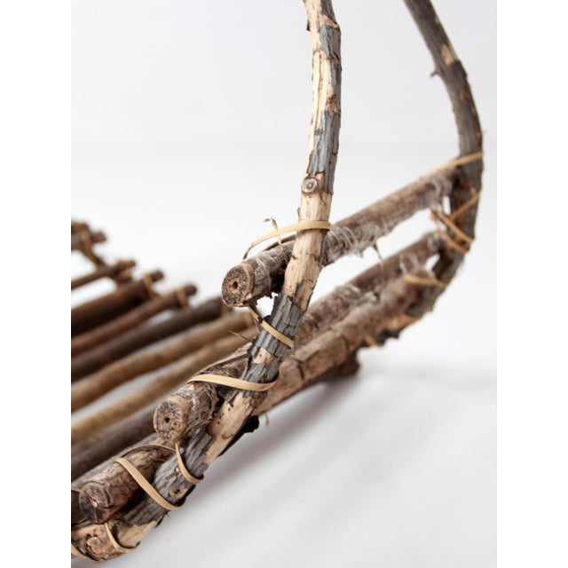 Vintage Rustic Twig Basket With Arched Handle For Sale - Image 16 of 18