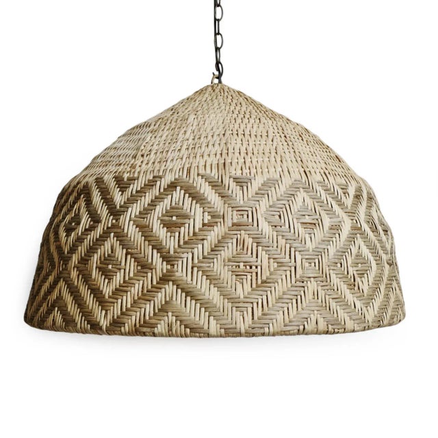 Beautiful hand crafted rattan natural and tea stained diamond weave pattern pendant light. Classic dome shape perfect for...