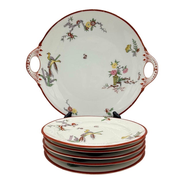 Antique J. Pouyat Limoges Porcelain Chinoiserie Dessert Service for Wanamaker, 6 Pieces For Sale