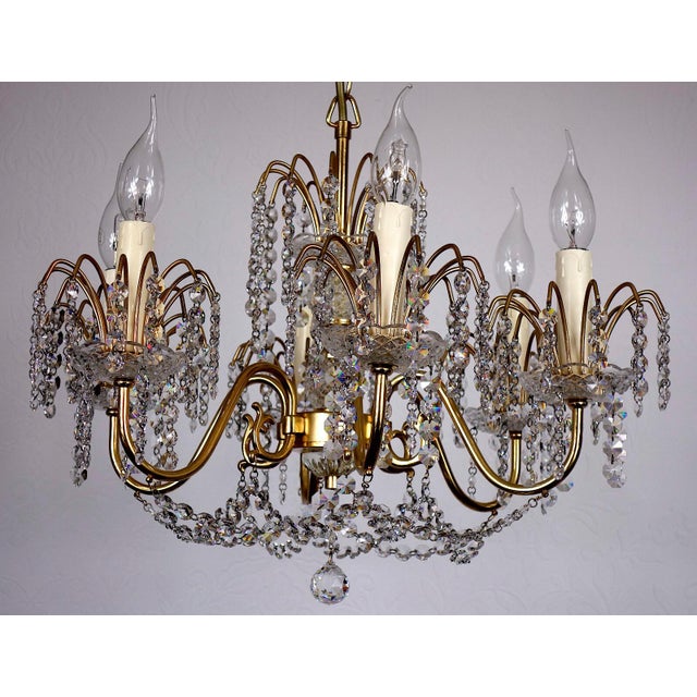 Brass Lead Crystal 24K Gold-Plated Six-Light Chandelier from Sölken Leuchten, 1970s For Sale - Image 6 of 12