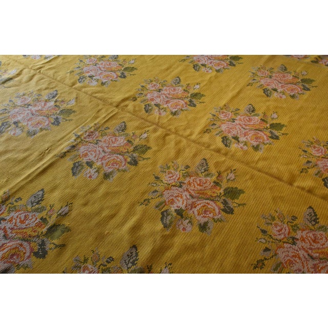 20th Century Yellow Arraiolos Rug with Pink and Green Flowers, Portugal, 1900s For Sale - Image 3 of 18