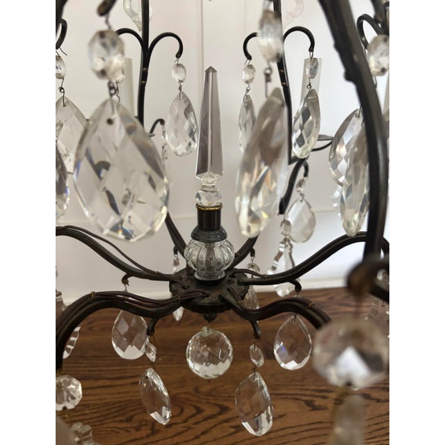 French Early 20th Century French Louis XV Style Six Light Bronze or Brass Chandelier With Abundance of Cut Crystal Prisms For Sale - Image 3 of 12