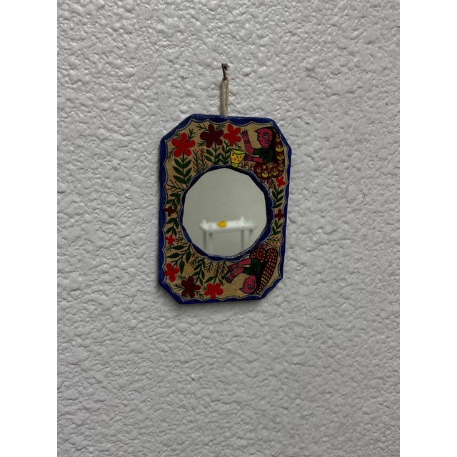 Mithila Folk Hand-Painted Art Wall Small Mirror For Sale - Image 9 of 12