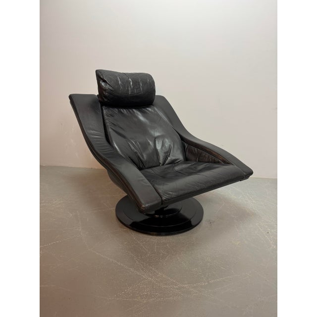 Black Set of Mid-Century Scandinavian Modern Move Lounge Chair and Ottoman in Black Leather by Takashi Okamura and Erik Marquardsen for Nelo, Sweden, 1960s For Sale - Image 8 of 14