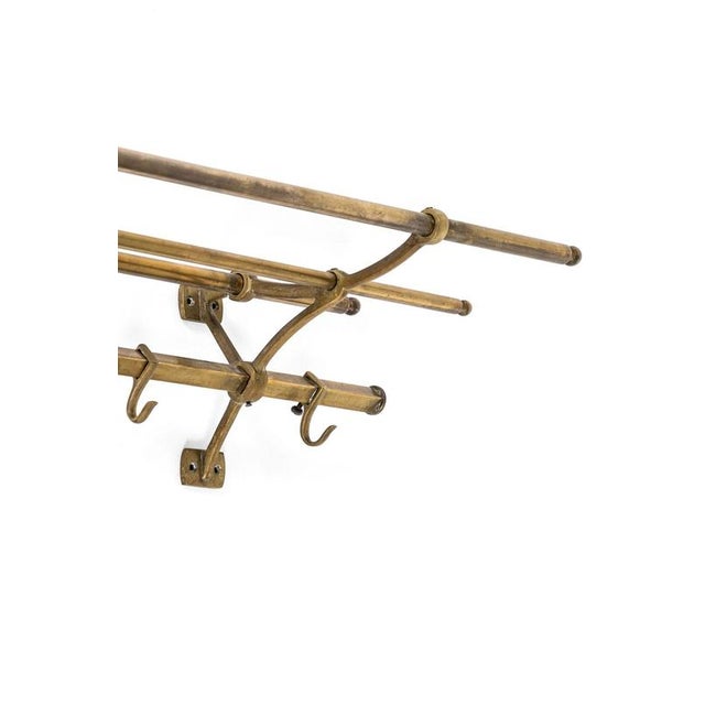 Brown Long Brass Luggage Rack with Hooks For Sale - Image 8 of 11