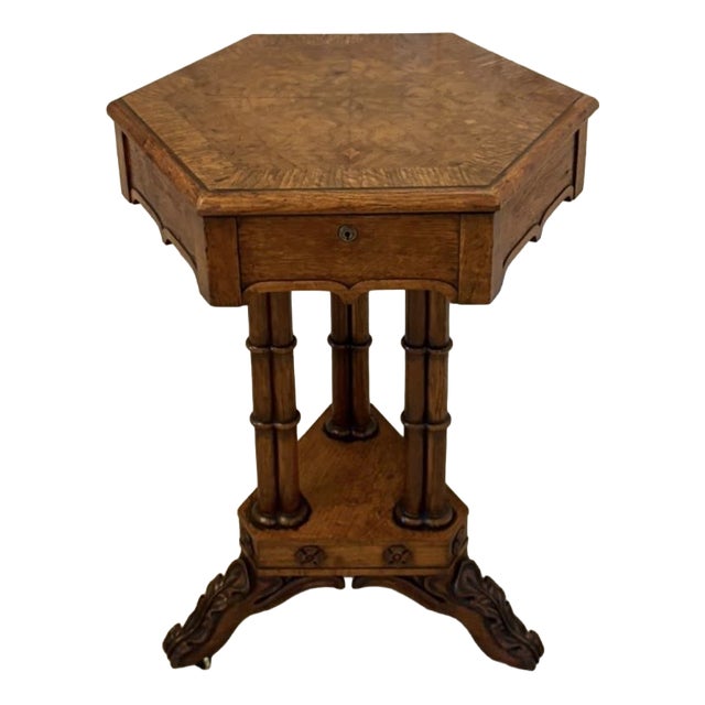 Antique Regency Pollard Oak Lamp Table with Lift Top and Carved Base, 1830s For Sale